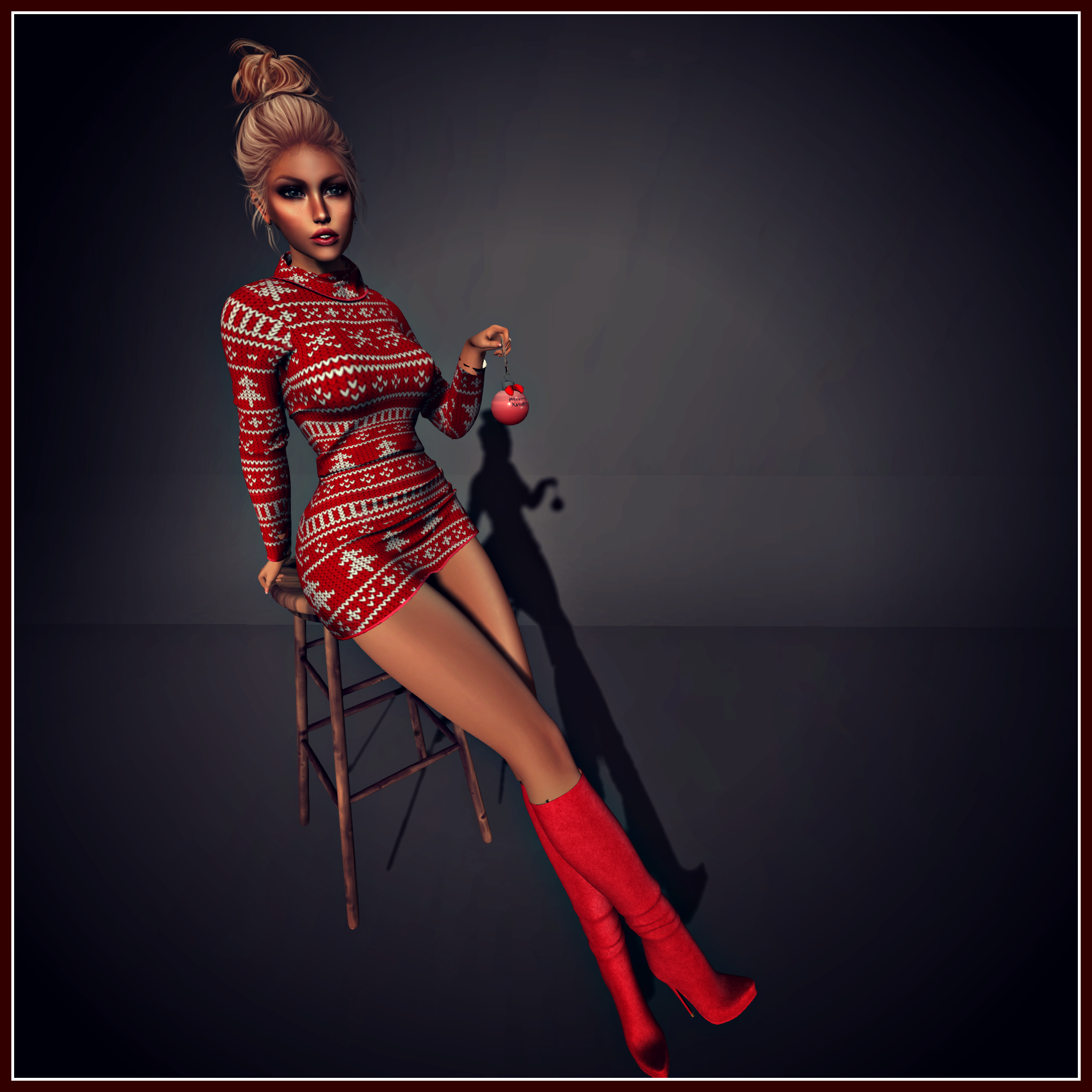 FREE mesh body - $10L fatpacl dress, $10L fatpack boots, poppycock prop stool